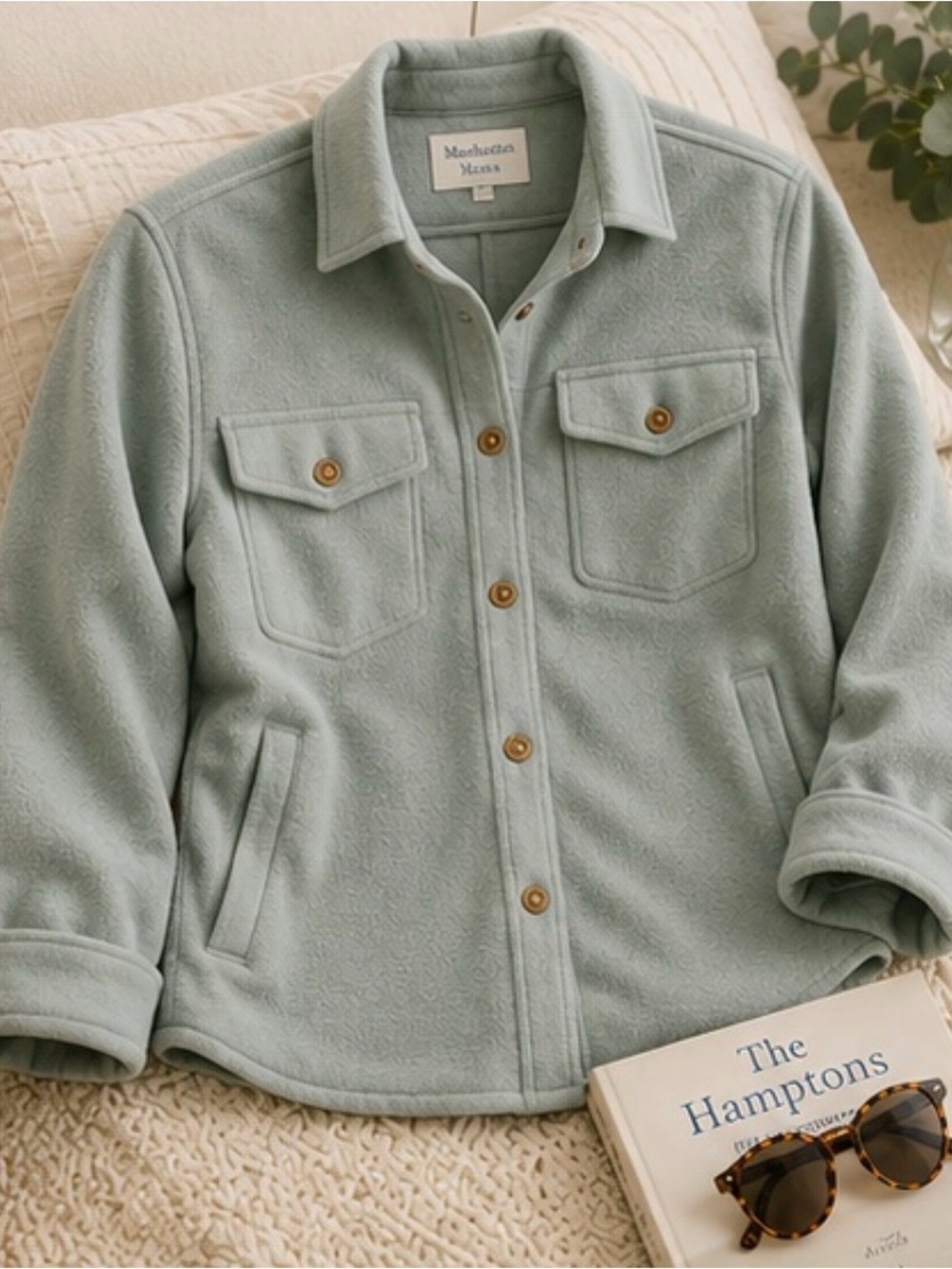 Altar’d State Women's Button-Up Fleece Shacket - Light Blue